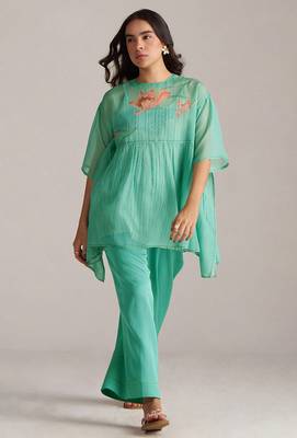 Bright aqua kota silk co-ord set 1