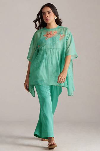 Bright aqua kota silk co-ord set