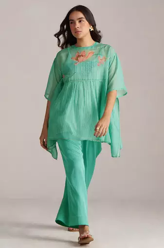 Bright aqua kota silk co-ord set
