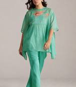 Bright aqua kota silk co-ord set