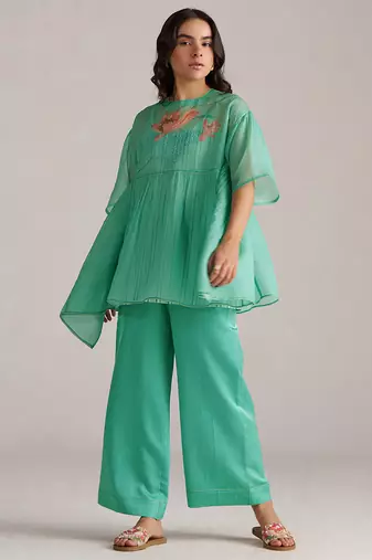 Bright aqua kota silk co-ord set