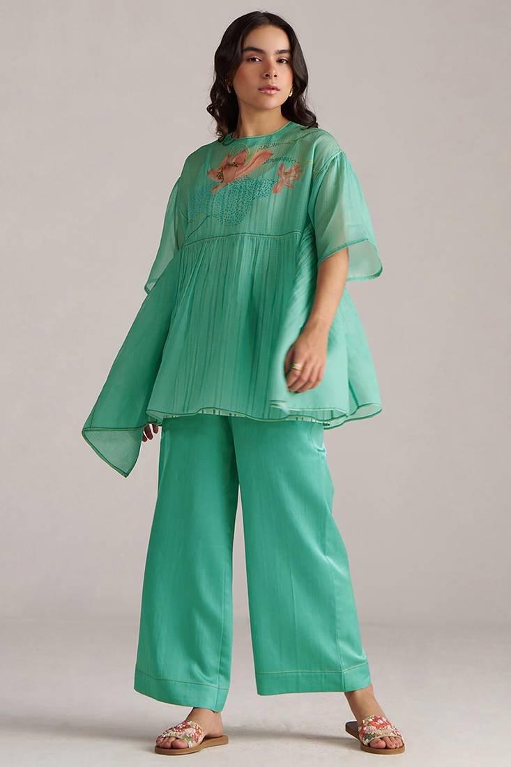 Bright aqua kota silk co-ord set