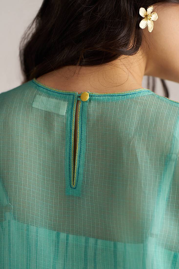 Bright aqua kota silk co-ord set