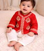 Red embroidered pure chanderi kurta set
