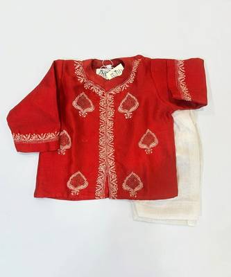 Red embroidered pure chanderi kurta set 2