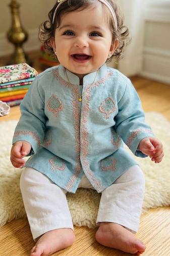 Blue embroidered pure chanderi kurta set