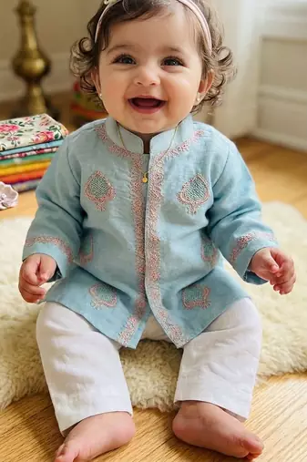 Blue embroidered pure chanderi kurta set