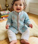 Blue embroidered pure chanderi kurta set