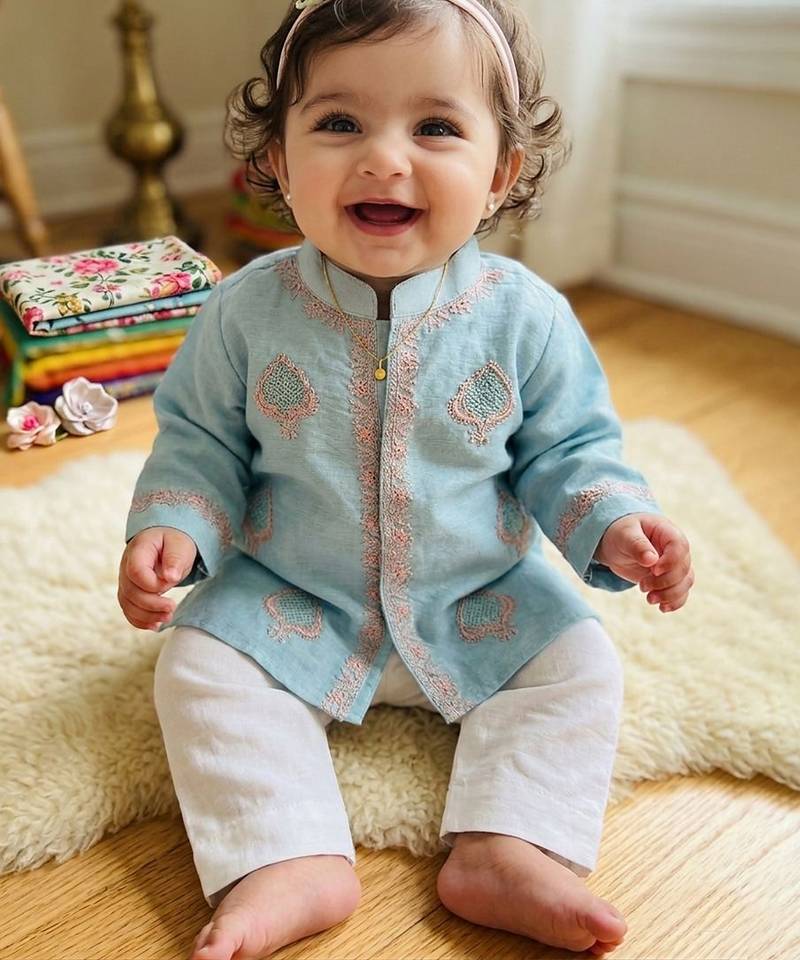 Blue embroidered pure chanderi kurta set