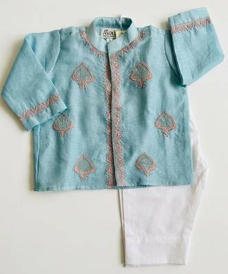 Blue embroidered pure chanderi kurta set 2