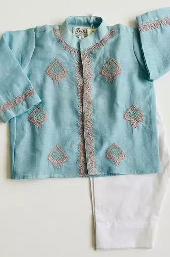Blue embroidered pure chanderi kurta set