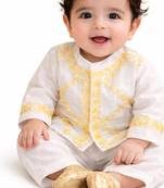 White embroidered pure soft muslin kurta set
