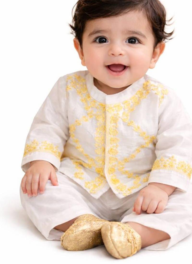 White embroidered pure soft muslin kurta set
