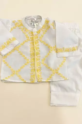 White embroidered pure soft muslin kurta set