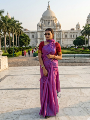  orchid mist purple & blue handloom tissue saree 1