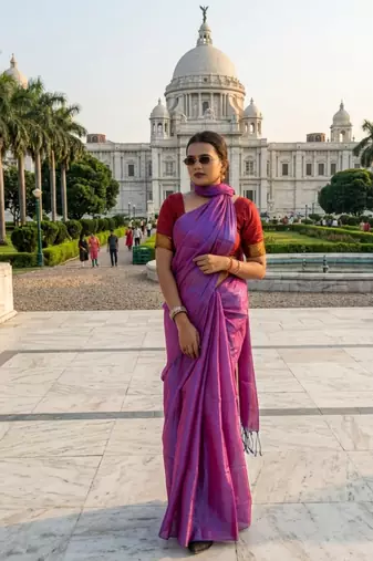  orchid mist purple & blue handloom tissue saree