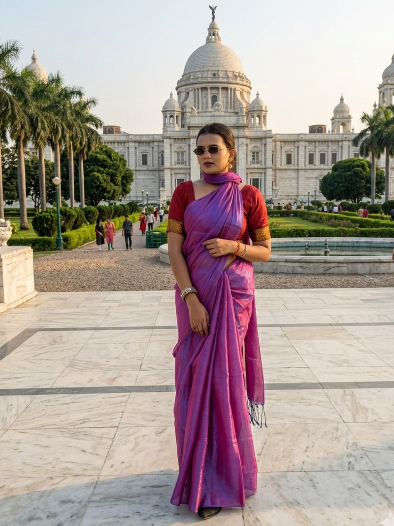  orchid mist purple & blue handloom tissue saree