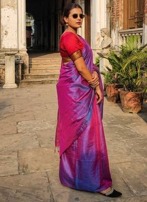  orchid mist purple & blue handloom tissue saree 3