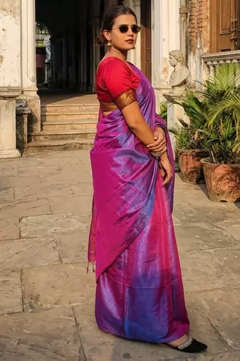  orchid mist purple & blue handloom tissue saree