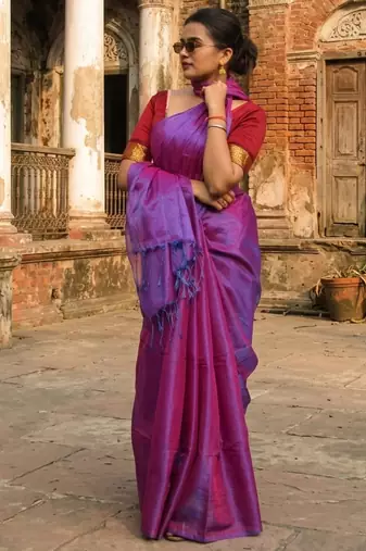  orchid mist purple & blue handloom tissue saree