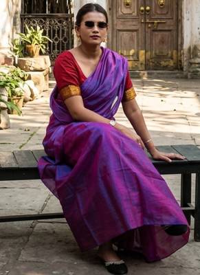  orchid mist purple & blue handloom tissue saree 5