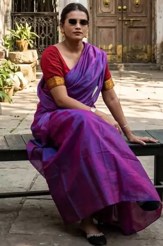  orchid mist purple & blue handloom tissue saree