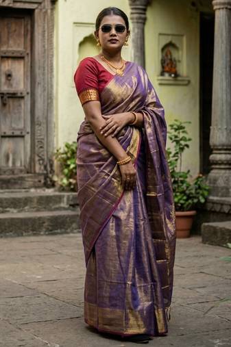  sunehri rush gold & pink handloom tissue saree