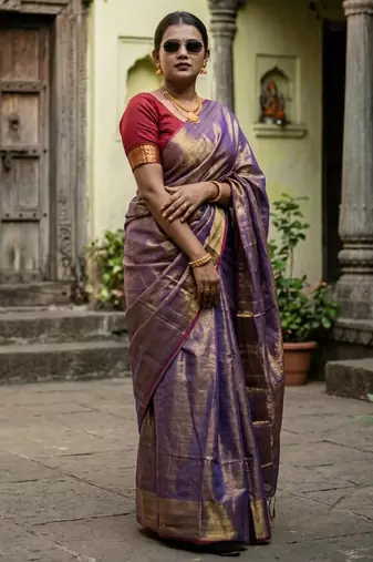  sunehri rush gold & pink handloom tissue saree