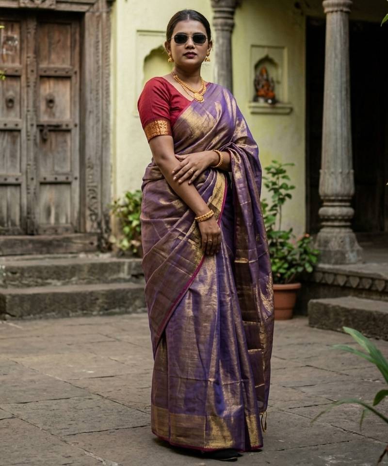  sunehri rush gold & pink handloom tissue saree