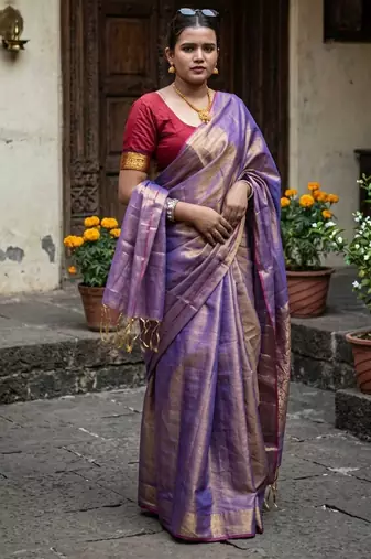  sunehri rush gold & pink handloom tissue saree