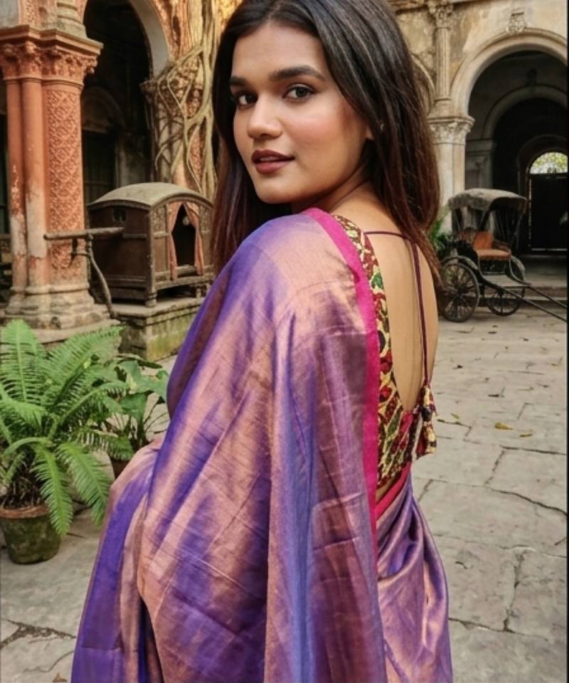  midnight melt copper & blue handloom tissue saree