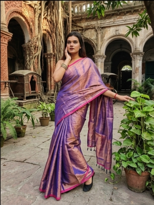  midnight melt copper & blue handloom tissue saree 2