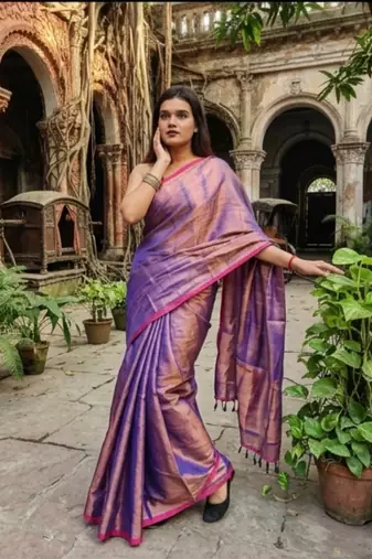  midnight melt copper & blue handloom tissue saree