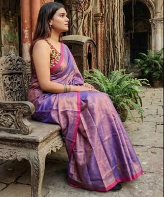  midnight melt copper & blue handloom tissue saree 3