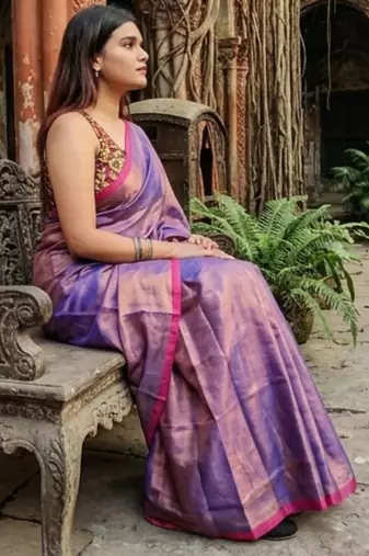  midnight melt copper & blue handloom tissue saree