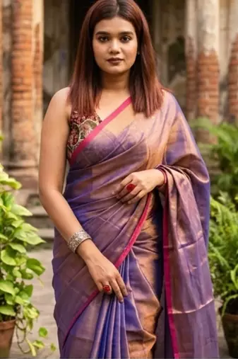  midnight melt copper & blue handloom tissue saree
