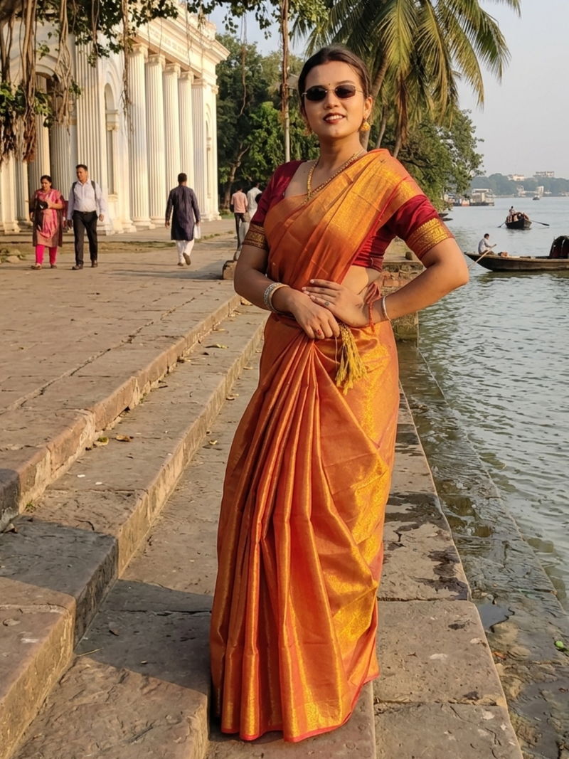  orange glow orange handloom tissue saree