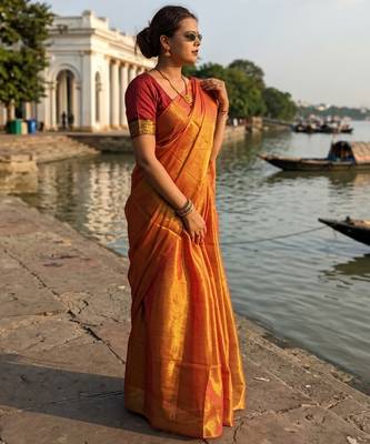  orange glow orange handloom tissue saree 2