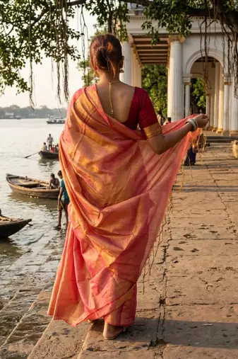  orange glow orange handloom tissue saree