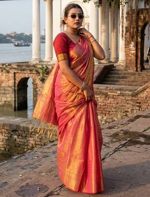  orange glow orange handloom tissue saree 5