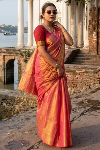  orange glow orange handloom tissue saree