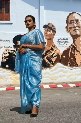  aqua ocean blue handloom tissue saree