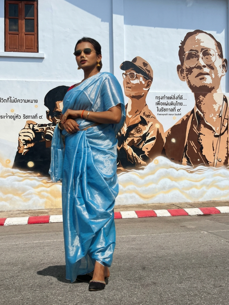  aqua ocean blue handloom tissue saree