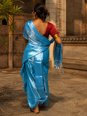  aqua ocean blue handloom tissue saree 2
