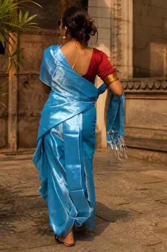  aqua ocean blue handloom tissue saree