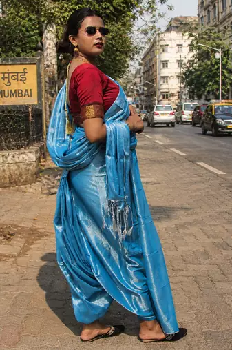  aqua ocean blue handloom tissue saree