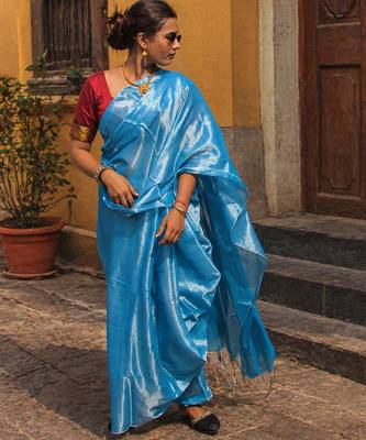  aqua ocean blue handloom tissue saree 4