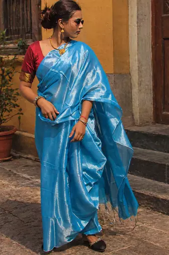  aqua ocean blue handloom tissue saree