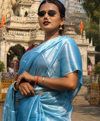  aqua ocean blue handloom tissue saree 5
