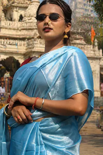  aqua ocean blue handloom tissue saree